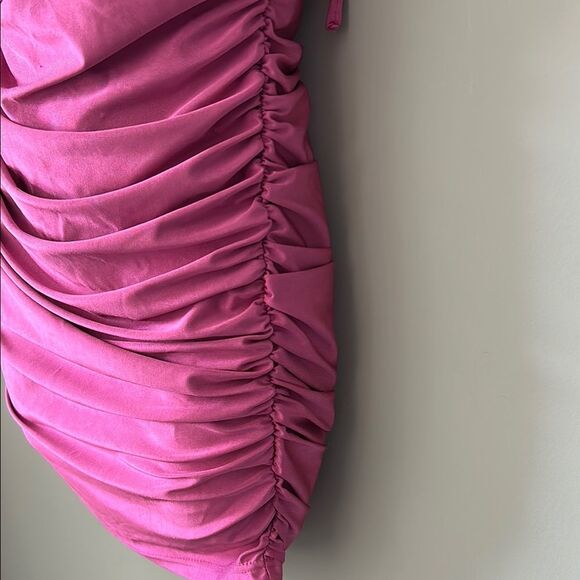 SHEIN Women's Pink Adj. Spaghetti Strap Back Zip Ruched Mini Dress Size Medium - Picture 4 of 11